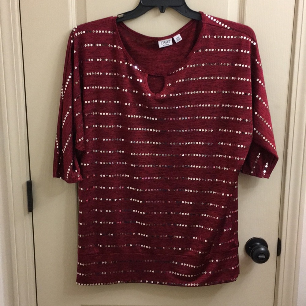 Dark red with black interwoven silver sequin top